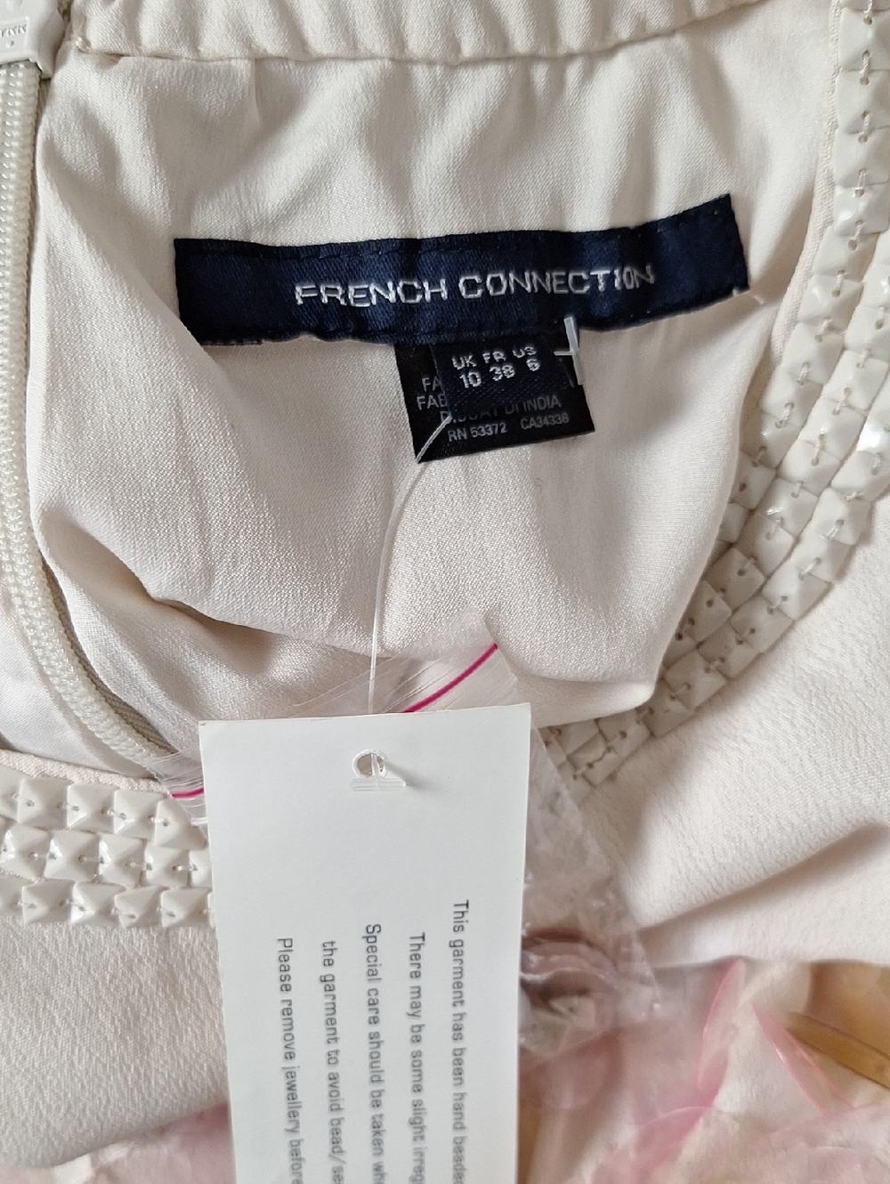 French Connection “NEW” Ivory Iridescent Sequin Retro Crepe Mini Dress Size 6 - Picture 10 of 12